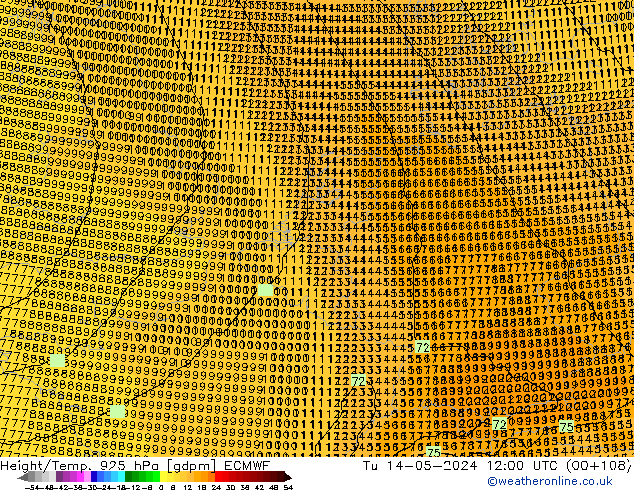 Height/Temp. 925 гПа ECMWF вт 14.05.2024 12 UTC