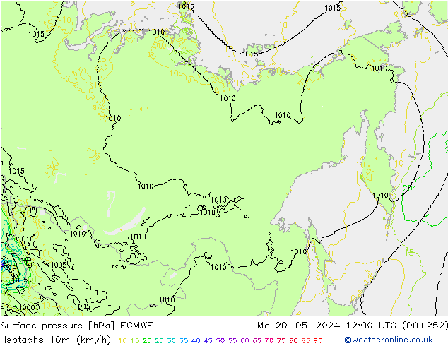 Isotachs (kph) ECMWF Seg 20.05.2024 12 UTC