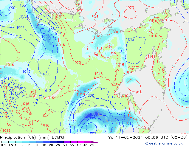 Precipitação (6h) ECMWF Sáb 11.05.2024 06 UTC