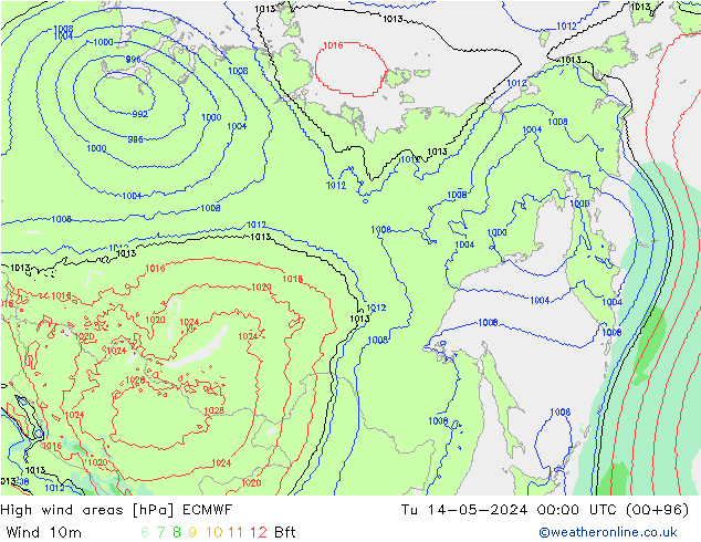 yüksek rüzgarlı alanlar ECMWF Sa 14.05.2024 00 UTC
