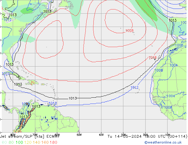 Jet stream/SLP ECMWF Tu 14.05.2024 18 UTC