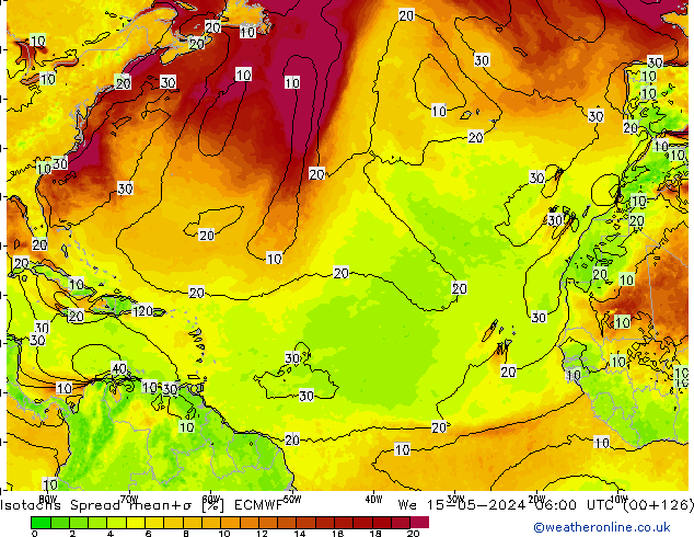 Eşrüzgar Hızları Spread ECMWF Çar 15.05.2024 06 UTC