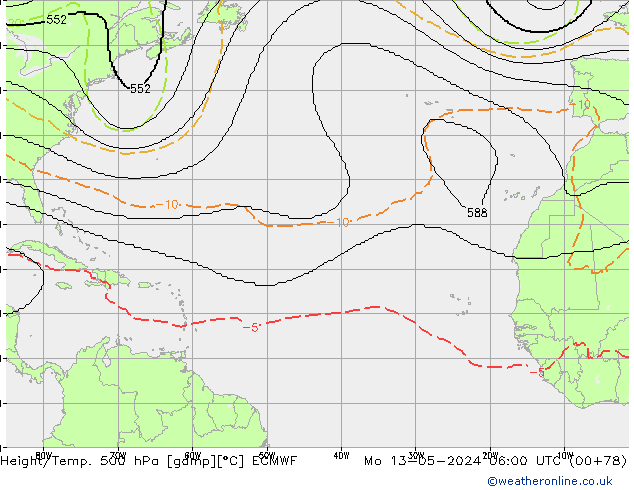 Height/Temp. 500 hPa ECMWF Po 13.05.2024 06 UTC