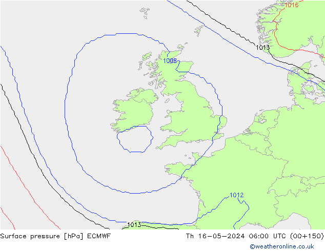 ciśnienie ECMWF czw. 16.05.2024 06 UTC