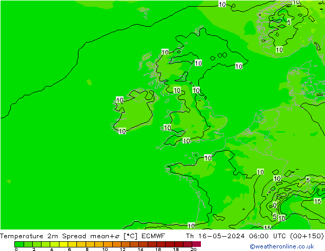 Temperatuurkaart Spread ECMWF do 16.05.2024 06 UTC