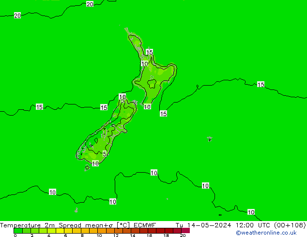 Temperature 2m Spread ECMWF Tu 14.05.2024 12 UTC