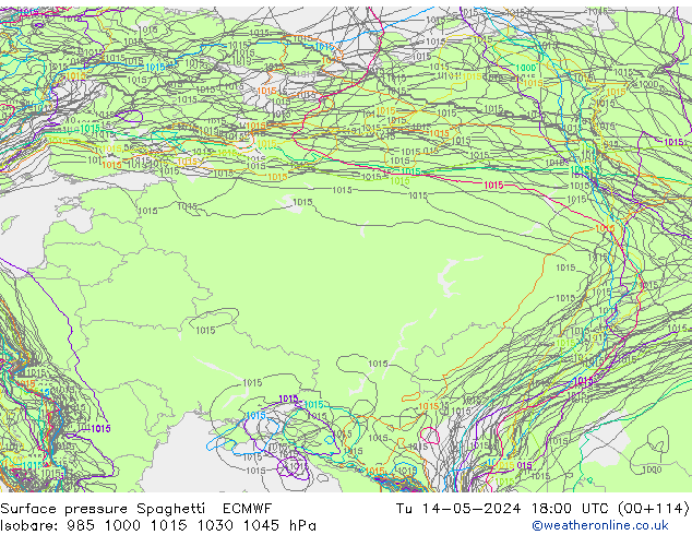 Pressione al suolo Spaghetti ECMWF mar 14.05.2024 18 UTC
