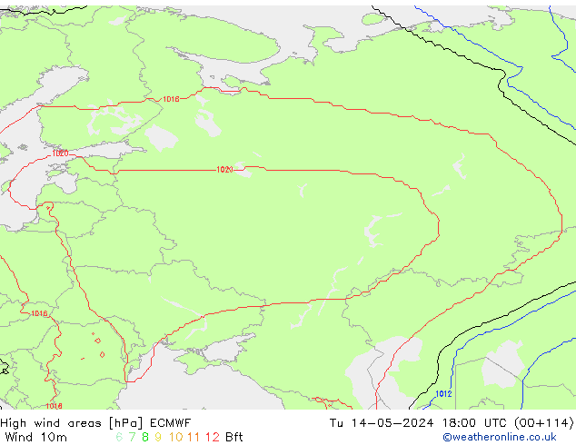 High wind areas ECMWF  14.05.2024 18 UTC