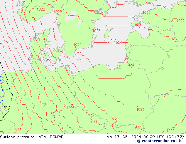 Pressione al suolo ECMWF lun 13.05.2024 00 UTC