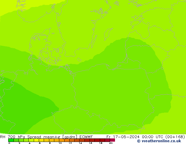 Humedad rel. 700hPa Spread ECMWF vie 17.05.2024 00 UTC