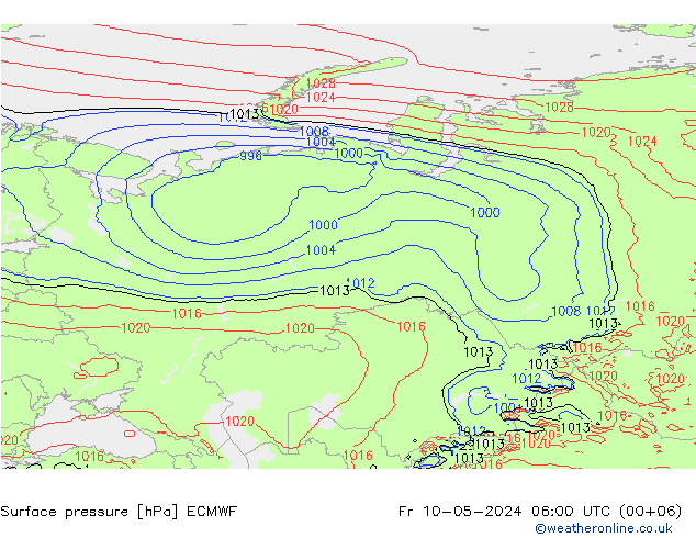Luchtdruk (Grond) ECMWF vr 10.05.2024 06 UTC