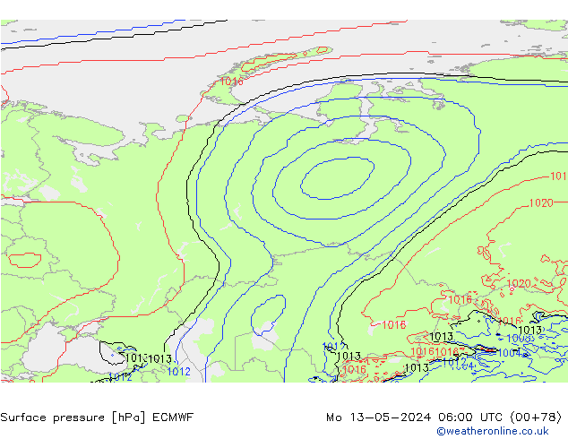 приземное давление ECMWF пн 13.05.2024 06 UTC