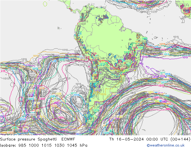 Pressione al suolo Spaghetti ECMWF gio 16.05.2024 00 UTC