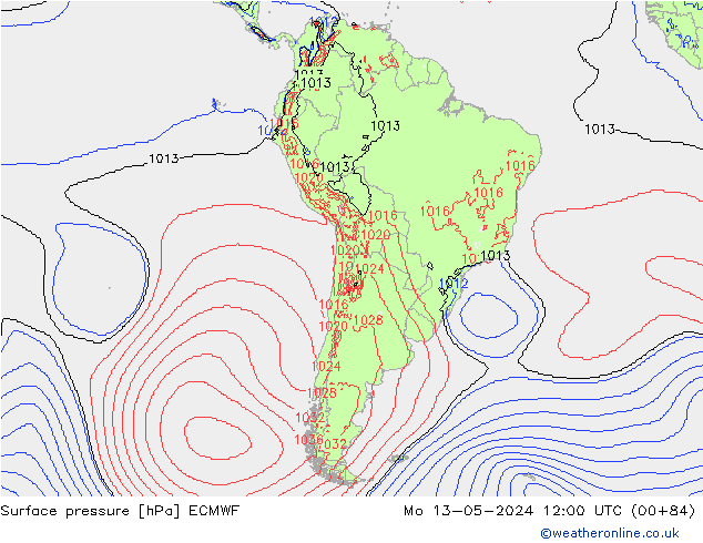 pressão do solo ECMWF Seg 13.05.2024 12 UTC