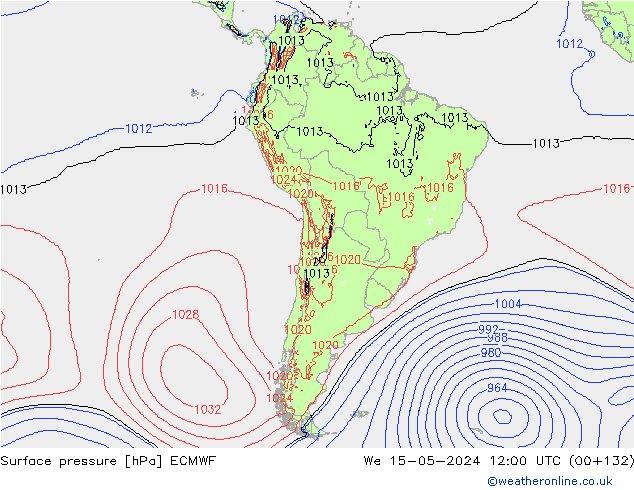 Surface pressure ECMWF We 15.05.2024 12 UTC