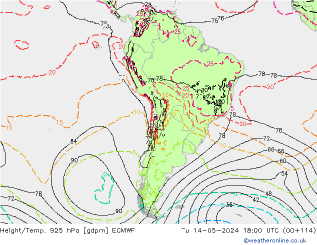 Hoogte/Temp. 925 hPa ECMWF di 14.05.2024 18 UTC