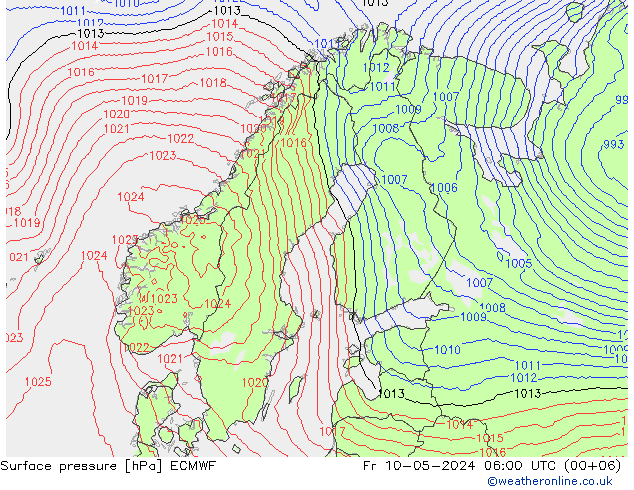 Atmosférický tlak ECMWF Pá 10.05.2024 06 UTC