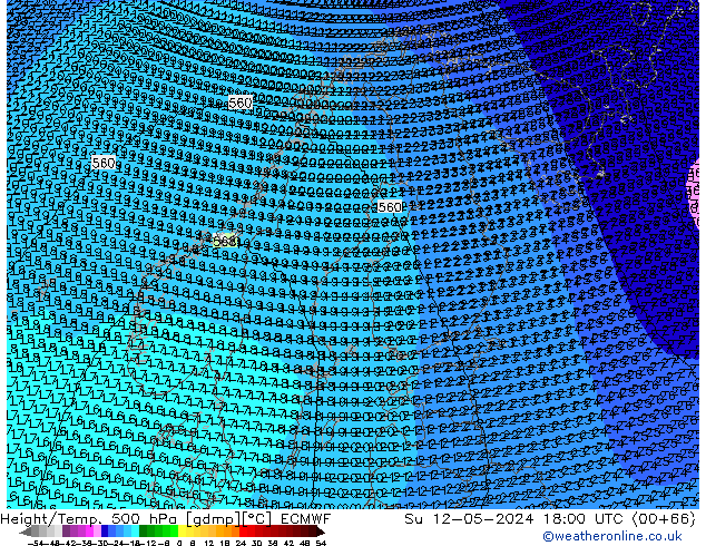 Height/Temp. 500 hPa ECMWF So 12.05.2024 18 UTC