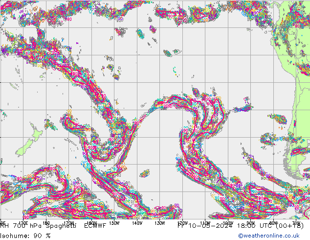 RH 700 гПа Spaghetti ECMWF пт 10.05.2024 18 UTC