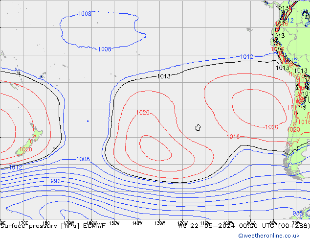 Luchtdruk (Grond) ECMWF wo 22.05.2024 00 UTC
