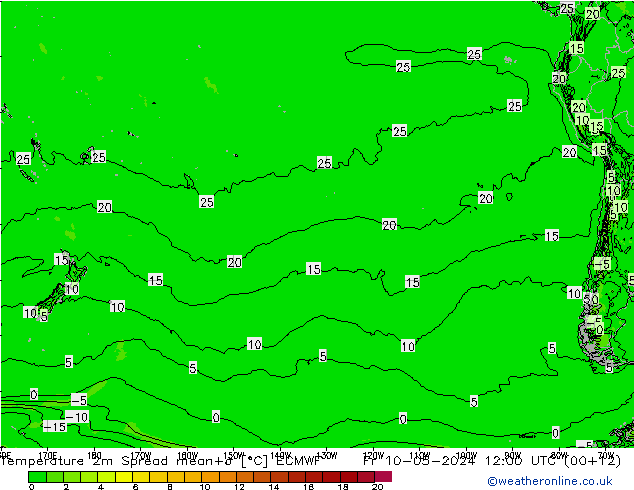 Temperature 2m Spread ECMWF Pá 10.05.2024 12 UTC