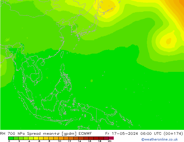 Humidité rel. 700 hPa Spread ECMWF ven 17.05.2024 06 UTC