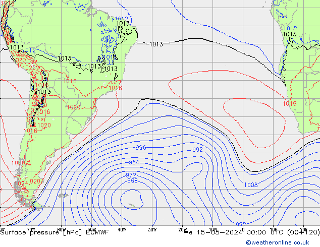 Presión superficial ECMWF mié 15.05.2024 00 UTC