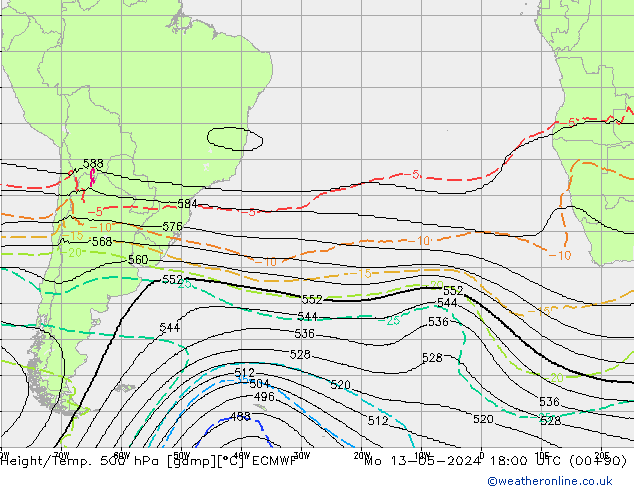 Height/Temp. 500 hPa ECMWF Seg 13.05.2024 18 UTC