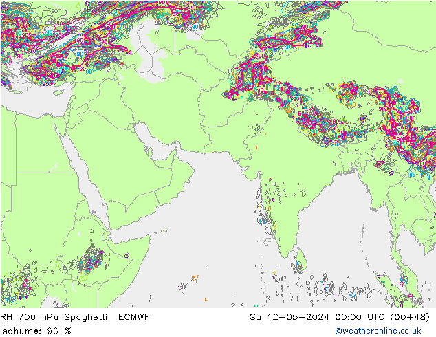 RH 700 hPa Spaghetti ECMWF Su 12.05.2024 00 UTC