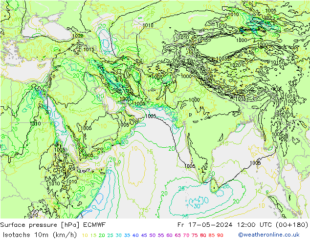 Isotachs (kph) ECMWF Fr 17.05.2024 12 UTC