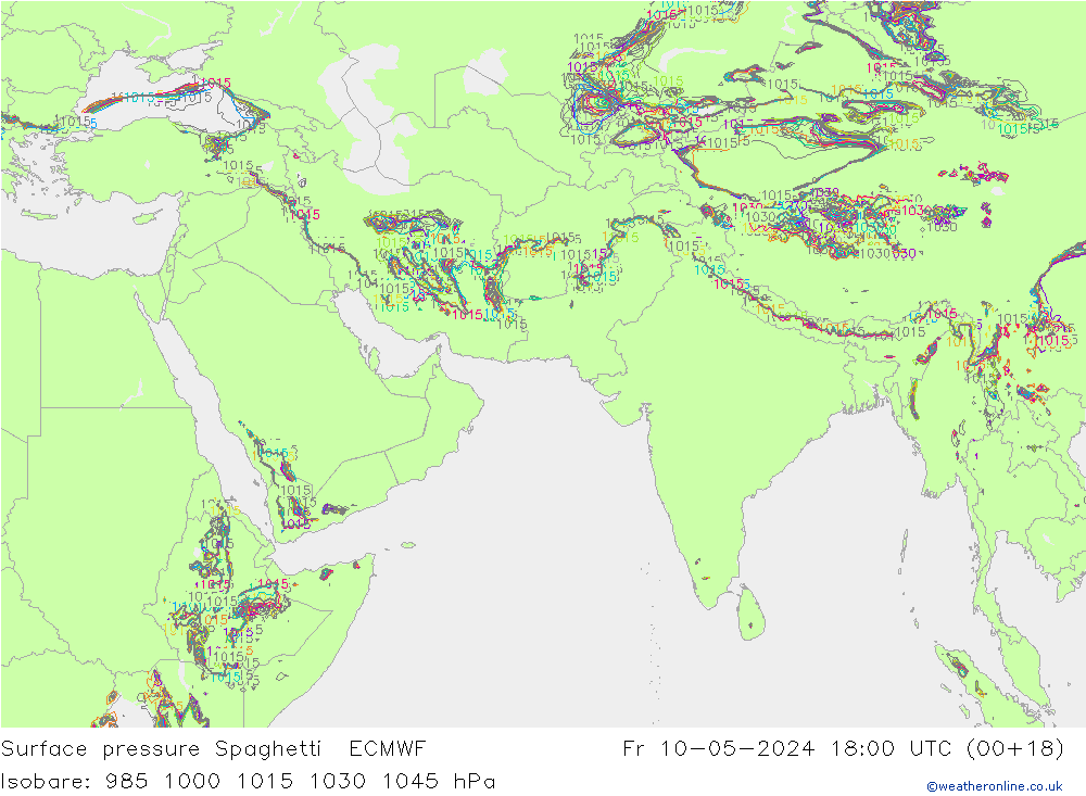 Yer basıncı Spaghetti ECMWF Cu 10.05.2024 18 UTC