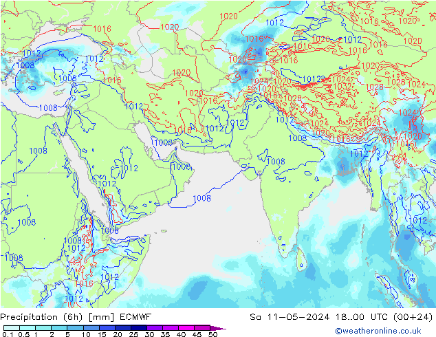 Precipitation (6h) ECMWF Sa 11.05.2024 00 UTC