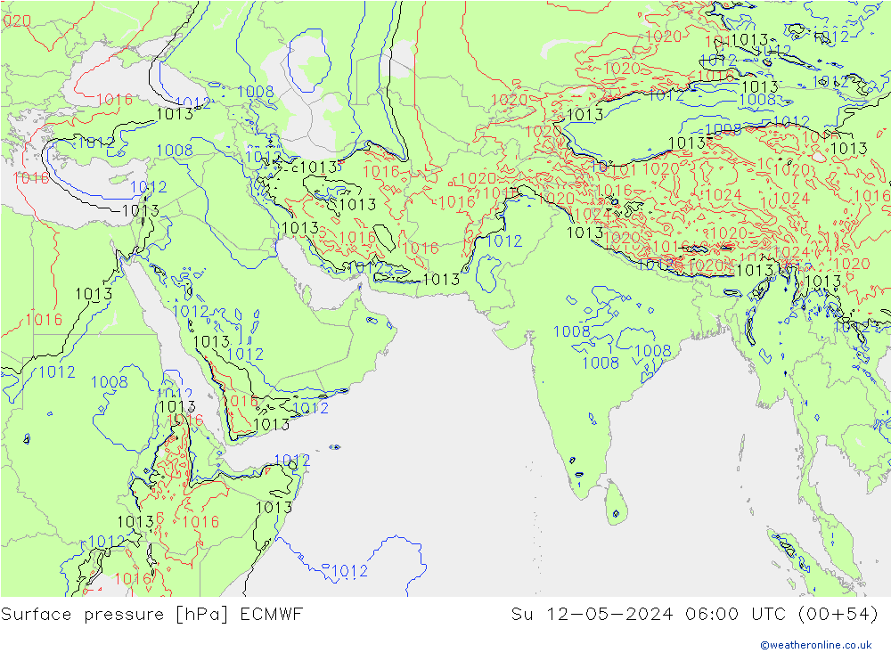 Surface pressure ECMWF Su 12.05.2024 06 UTC