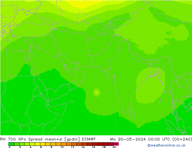 Humedad rel. 700hPa Spread ECMWF lun 20.05.2024 00 UTC