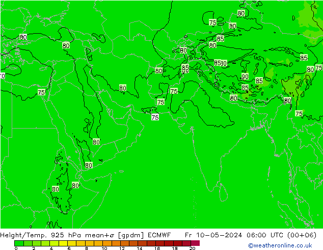 Height/Temp. 925 гПа ECMWF пт 10.05.2024 06 UTC