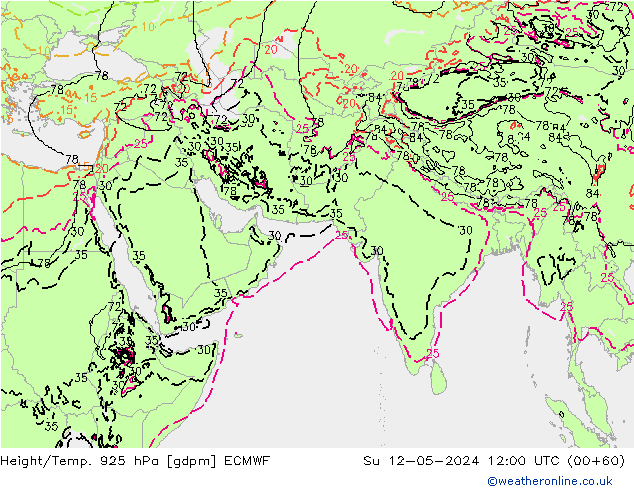 Height/Temp. 925 hPa ECMWF dom 12.05.2024 12 UTC