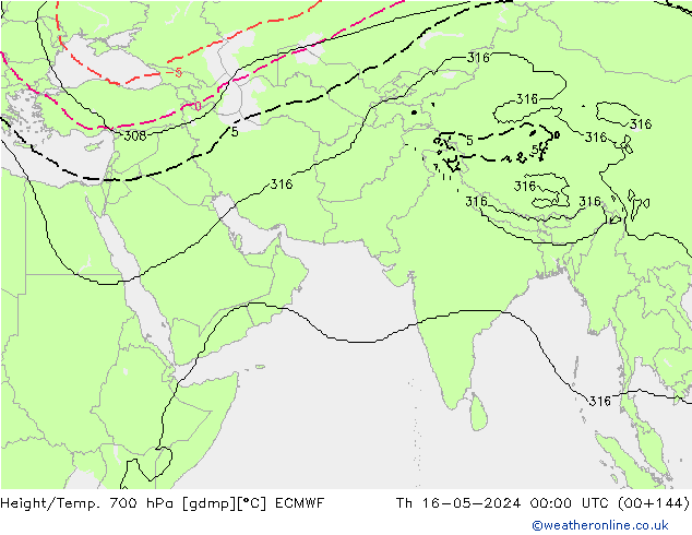 Hoogte/Temp. 700 hPa ECMWF do 16.05.2024 00 UTC