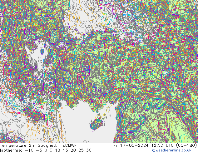 mapa temperatury 2m Spaghetti ECMWF pt. 17.05.2024 12 UTC