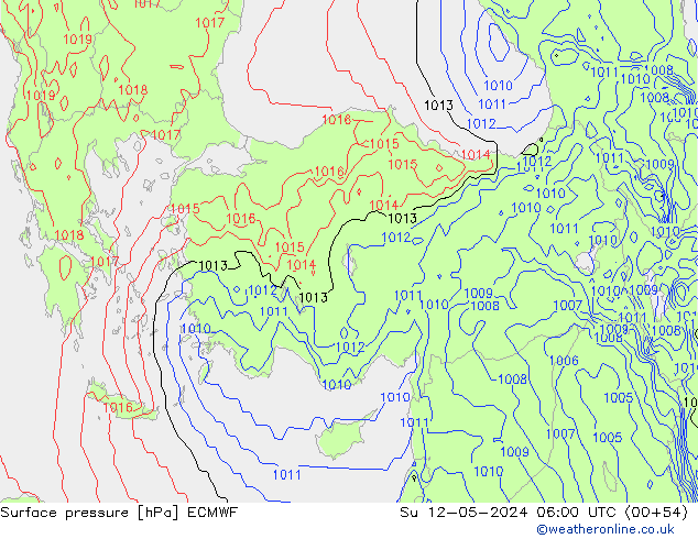 Surface pressure ECMWF Su 12.05.2024 06 UTC