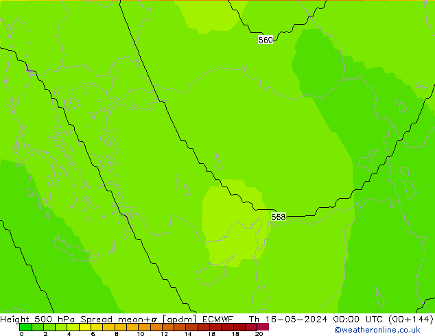 Height 500 hPa Spread ECMWF gio 16.05.2024 00 UTC