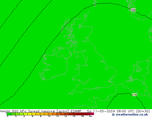 Height 500 гПа Spread ECMWF сб 11.05.2024 06 UTC