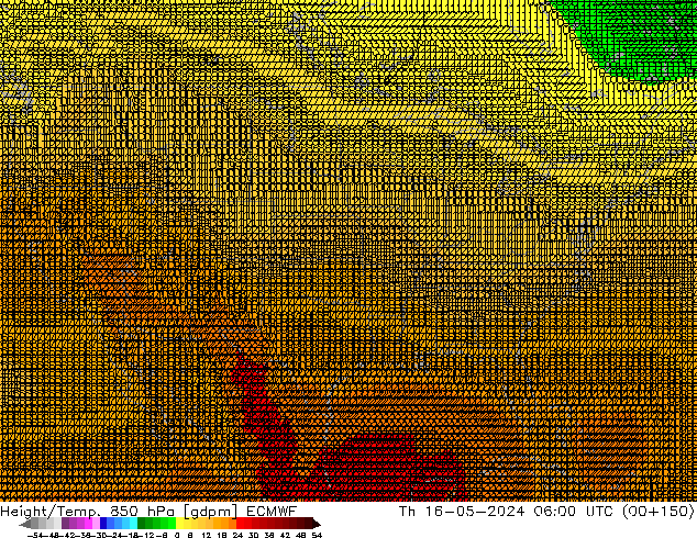 Geop./Temp. 850 hPa ECMWF jue 16.05.2024 06 UTC