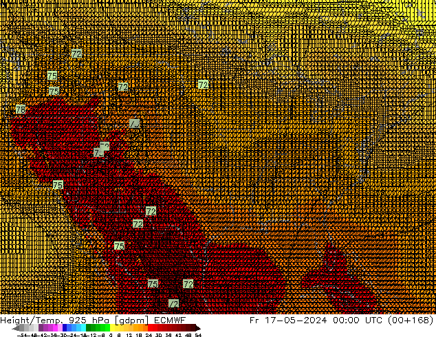 Hoogte/Temp. 925 hPa ECMWF vr 17.05.2024 00 UTC