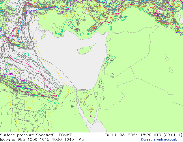 Surface pressure Spaghetti ECMWF Tu 14.05.2024 18 UTC