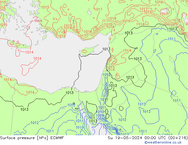 Atmosférický tlak ECMWF Ne 19.05.2024 00 UTC