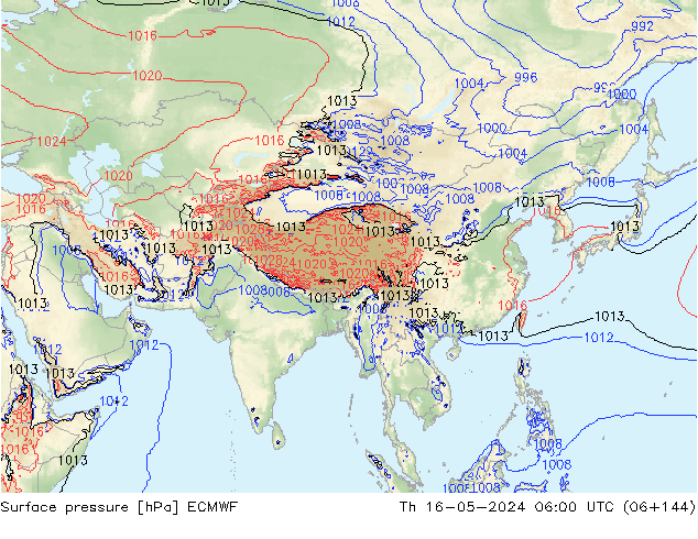 Pressione al suolo ECMWF gio 16.05.2024 06 UTC