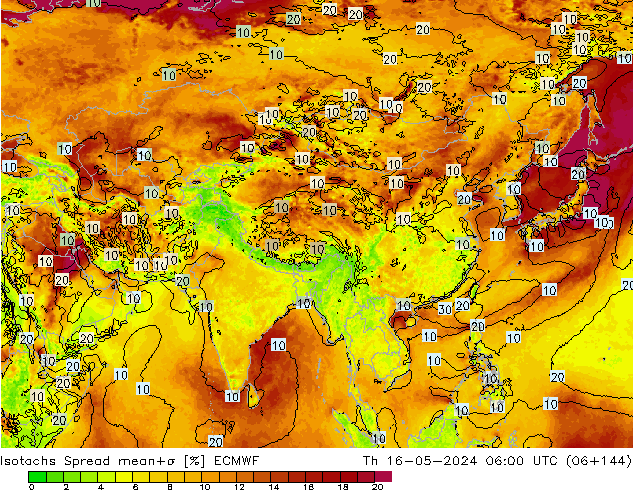 Isotachs Spread ECMWF Qui 16.05.2024 06 UTC