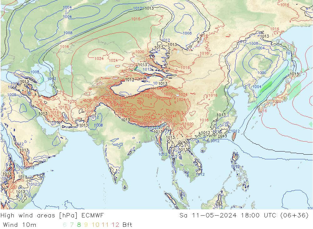 yüksek rüzgarlı alanlar ECMWF Cts 11.05.2024 18 UTC