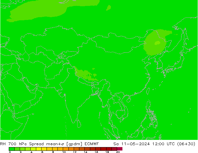 Humidité rel. 700 hPa Spread ECMWF sam 11.05.2024 12 UTC
