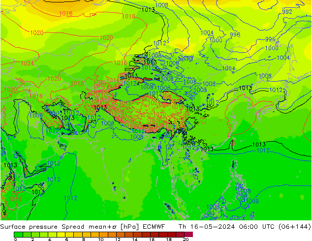 ciśnienie Spread ECMWF czw. 16.05.2024 06 UTC